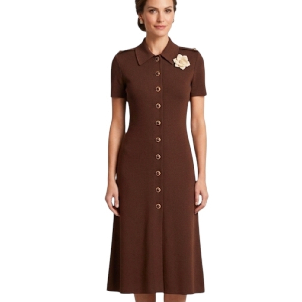 St. John Vintage Chocolate Brown Button-Front Midi Dress - Picture 1 of 10